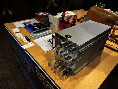 An in-depth view of a high-performance mining rig in action within a German hosting facility, highlighting its components and efficiency